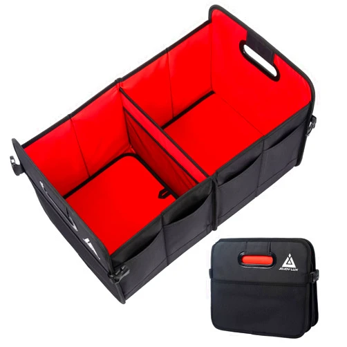 JOJOY LUX Car Trunk Organizer with Multi Compartments - Automotive Collapsible Cargo Containers with 11 Pockets & Reinforced Handles, Vehicle Grocery Organizer Bin Caddy Bag for SUV Van Truck