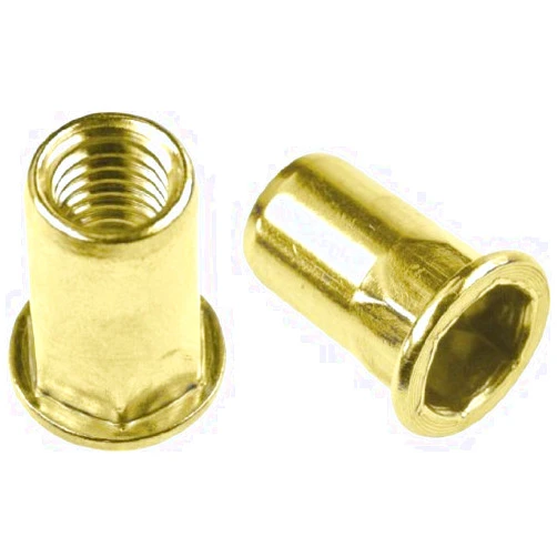 Vibra-TITE Half Hex Body Large Flange Rivet Nut - Material: Steel-Yellow Zinc, Thread Size: 1/4-20 UNC, Grip Range: .027-.165, 100 Piece Box by Jay-Cee Sales and Rivet Inc.