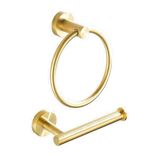 FAIRGIA Toilet Paper Holder Towel Ring Brushed Gold Bathroom Hardware Hand Towel Holder Bathroom Accessories Set Wall Mount Stainless Steel 2 Pieces