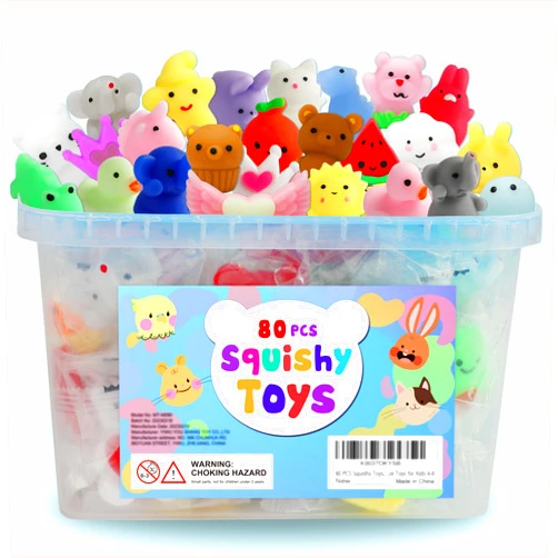 Spolux 80Pcs Party Favors for Kids 4-8, Kawaii Squishies Mochi Squishy Toy Bulk Fidget Sensory Toys Birthday Gifts for Boys Girls Goodie Bag Christmas Stocking Stuffers Treasure Box Classroom Prizes
