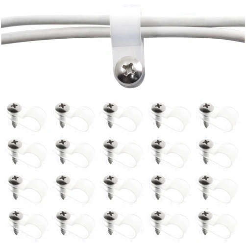 Bonsicoky 50Pcs 3/8 Inch Rope Light P-Style Clips with Screws, Cable Clip Wire Clamp Cable Organizer Cord Holder for Wire Management