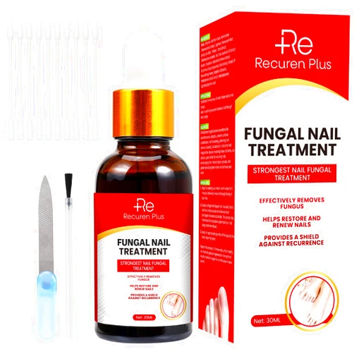 Recuren Plus Extra Strength Toenail Fungus Treatment: Nail Repair for Damaged Cracked Discolored Nails - Tea Tree Formula for Fast Fungus Removal & Growth Strengthener 30ML