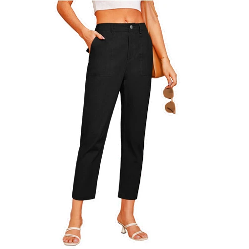 GRACE KARIN Women's Cropped Work Pants High Waisted Business Casual Tapered Leg Trousers with Pockets