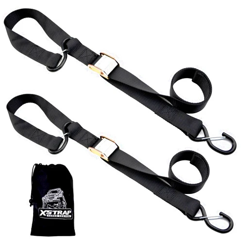 XSTRAP STANDARD Motorcycle Tie Down Straps (2 Pack) 3,000lb Break Strength, 1.5 in X 8FT Heavy-Duty Cambuckle Tie Down Set with S Hook and Soft Loops, Black