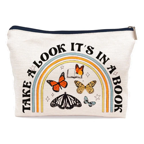 Ayxvt Book Reading Take A Look It's in a Book Cosmetic Bag,Boho Rainbow Butterflies Decorative Women's Makeup Bag Zipper Pouch Travel Toiletry,Gifts for Book Lovers Readers Girlfriend Women Girls