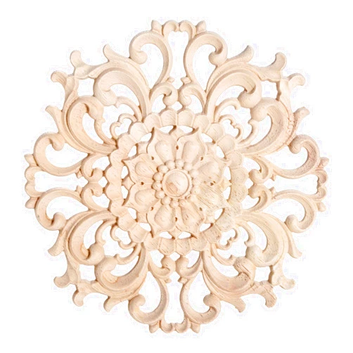 MUXSAM Wood Carved Appliques Decorative Onlays, Round Wood Carving Craft Decals for Door Wall Ceiling Cabinet Dresser Wardrobe Mantels Closet Doll Bed Retrofit Project(1-Pack, 10cm/3.9