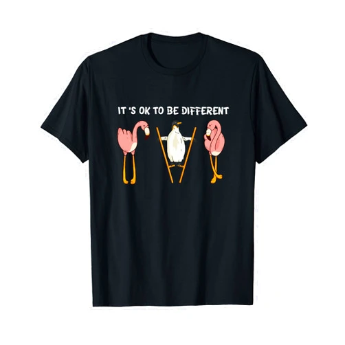 Funny Flamingo Pinguin It's Ok To Be Different Flamingo Penguin Design T-Shirt