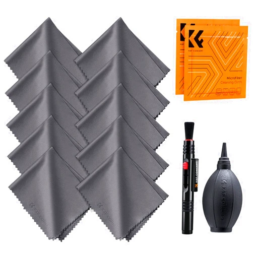 K&F Concept 10 Pack Lens Cleaning Cloth（15cm x 18 cm）, 4-in-1 Camera Cleaning Kit with Lens Brush Pen, Rocket Air Blower, Microfiber Cleaning Cloth