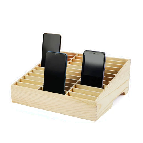 Ozzptuu 36-Grid Wooden Cell Phone Holder Desktop Organizer Storage Box for Classroom Office (36-Grid)
