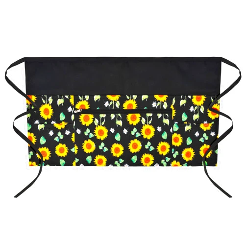 PAMAID Server Waist Aprons, Waitress Kitchen Restaurant Half Apron Professional for Men Women with 6 Pockets (Sunflower)