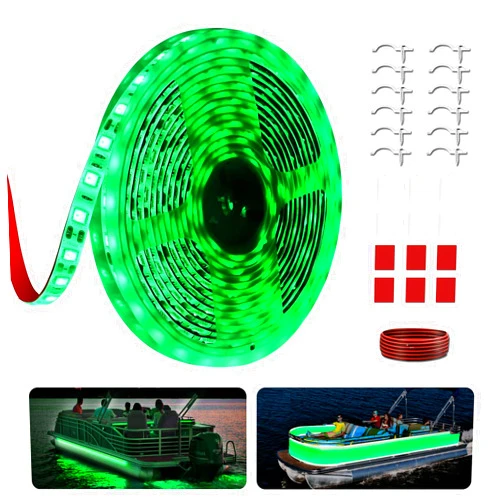 JUIOHAKY 20FT Marine LED Strip Lights for Pontoon, Boat LED Strip Lights 12V Waterproof, Ideal as Under Gunnel Lights, Deck Light, Boat Interior Light for Kayak, Jon Boat and Fishing Boats (Green)