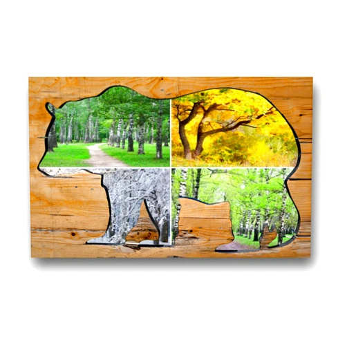 VIUBGCPS Canvas Print Picture Creative Bear Wall Art Painting Four seasons collage Framed And Stretched Poster Home Decor Artwork 20x32 Inches