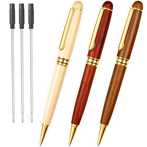 Cambond Ballpoint Pens Metal Pen - Wood Pen with Gift Box Fancy Pens Christmas Gift Nice Pens Set for Men Women Employee Journaling Executive Black Ink 1.0mm, 3 Pens with 3 Extra Refills