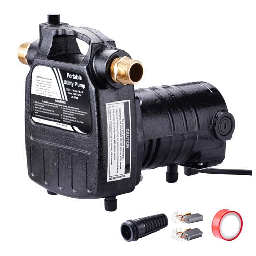 EXTRAUP 115Volt 1/2HP 1500 GPH Heavy Duty High Pressure Cast Iron Casing Water Transfer Utility Pump With Brass Connectors and Suction Strainer