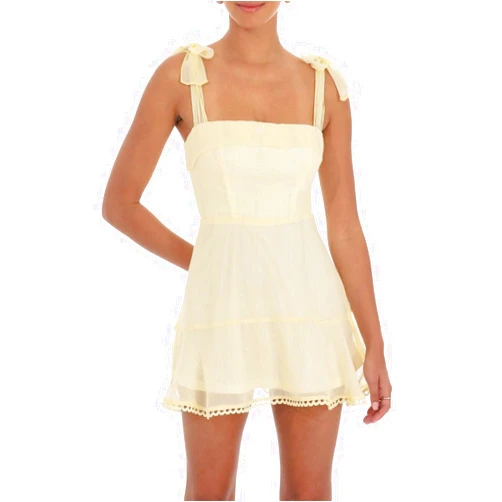 Cjfdfy Women's Mini Dress Summer Casual Floral Print Tie-Up Shoulder Strap Dress Fashion Double Layer Backless Cami Dress
