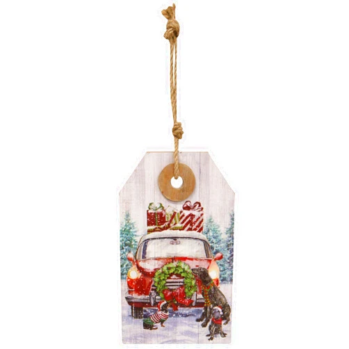 Kruenpeeper Creek CWI Gifts Winter Old Fashioned Car Wooden Tag, Multi
