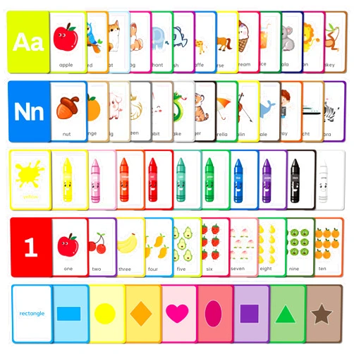 Justification leftBC Flash Cards for Toddlers Learning – 54 Double-Sided Alphabet, Number, Color & Shape Cards – Durable Preschool Educational Toys for Kids Ages 2-5, Waterproof & Tear-Resistant, Montessori Early Learning