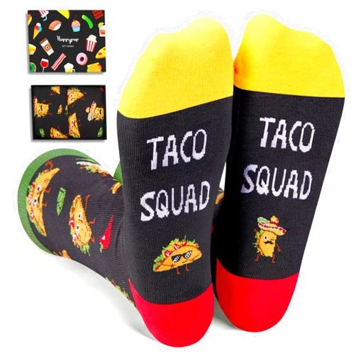HAPPYPOP Food Socks for Men Women - Funny Burger Taco Gifts, Hot Dog Taco Socks