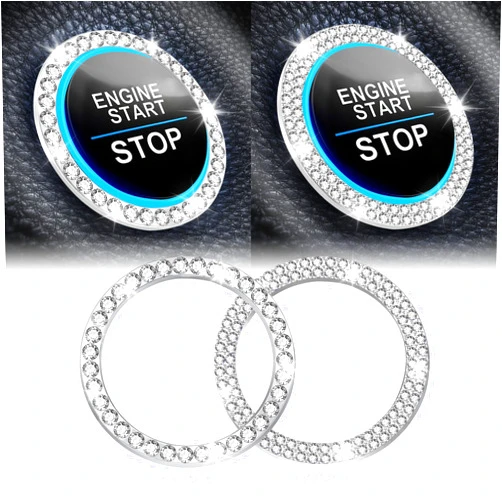 LivTee 2 PCS Crystal Combinatorial Rhinestone Car Engine Start Decoration Ring, Push to Start Button Cover/Sticker, Bling Car Interior Accessories for Women, Key Ignition&Knob Bling Ring, White