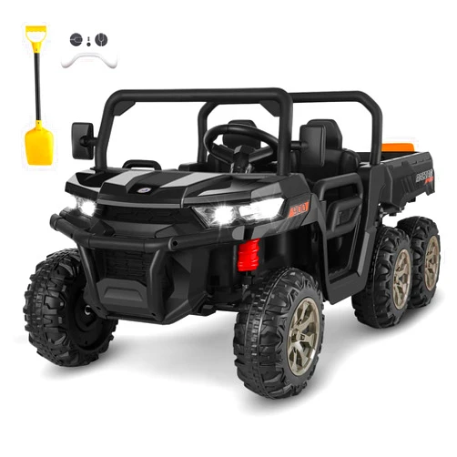 Hikole 24V Ride On Dump Truck for Kids w/Parent Remote Control, 2 Seater Ride on UTV with Dump Bed, Shovel, LED Light, 4WD Electric Car for Boys Girls, Black
