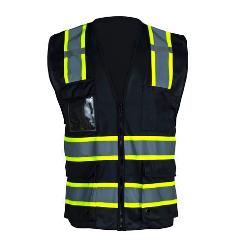 Safety Vest for Men Reflective with 8 Pockets and Zipper, High Visibility Safety Mesh Work Vest Black, ANSI/ISEA Class 2