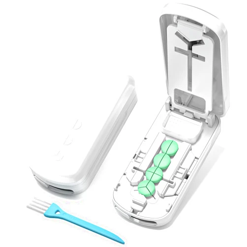 Daviky Pill Cutter Splitter for Small & Tiny Pills, Dual Safety Blades, Adjustable Centering Slot, Precise 1/2 1/3 1/4 Tablet Cutter, Built-in Storage, Portable & Senior-Friendly