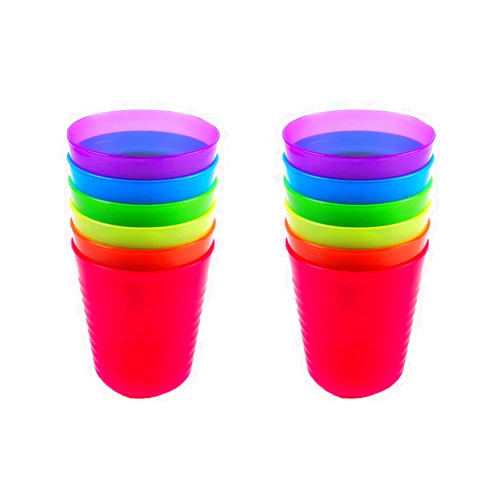 Cuddly Hippo Kids Plastic Dinnerware Set of 12 Multi Color Cups/Tumblers - Reusable, BPA-Free, Dishwasher Safe and Microwaveable