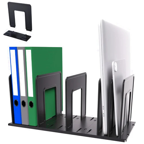 LuluEasy Adjustable Vertical File Sorter Sturdy Plastic Expandable Upright File Holder for Laptop Magazine Desktop Organizer Bookshelf Divider Rack for Office Home School, 5 Section Black