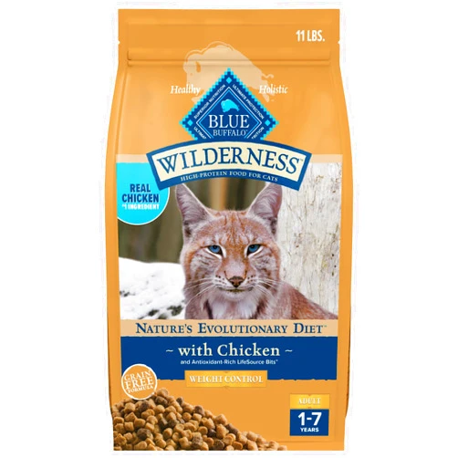 BLUE WILDERNESS Blue Buffalo Wilderness High-Protein, Grain-Free Natural Dry Food for Adult Cats, Weight Control, Chicken, 11-lb Bag
