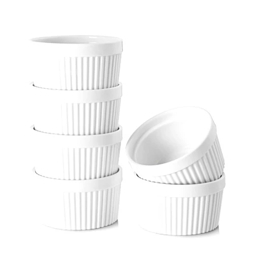 DOWAN 8 oz Ramekins for Creme Brulee Porcelain Ramekins Oven Safe, Classic Style Ramekins for Baking Souffle Ramekins Bowls, Set of 6, White