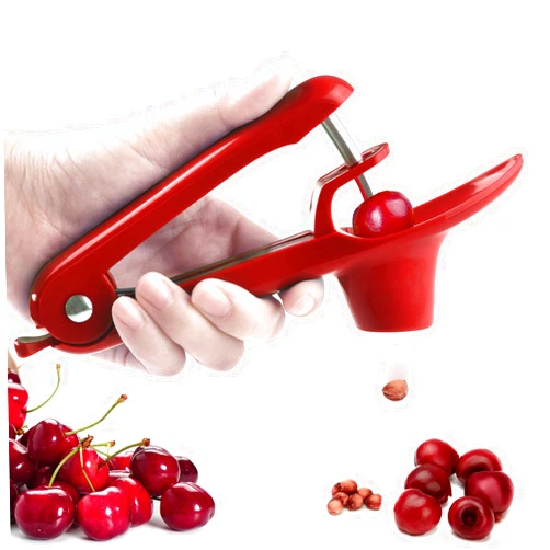 Brighoot Cherry Pitter, Brighoot Stainless Steel Cherry Pitter Tool Cherries Corer with Lock Design for Making Cherry Jam, Remove Cherry Seed with Space/Safe/Quick (Red)