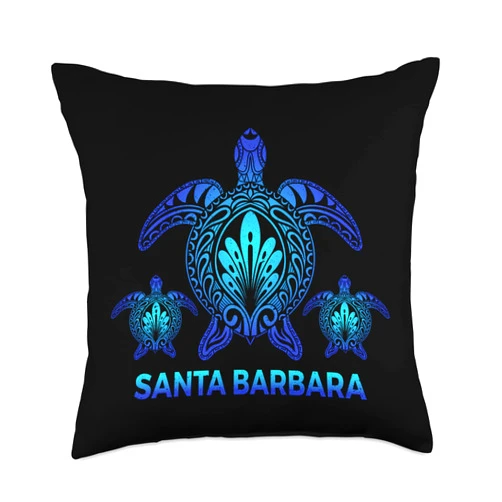 Santa Barbara Sea Turtle Souvenirs Co. Vintage Santa Barbara California Blue Sea Turtle Souvenirs Throw Pillow
