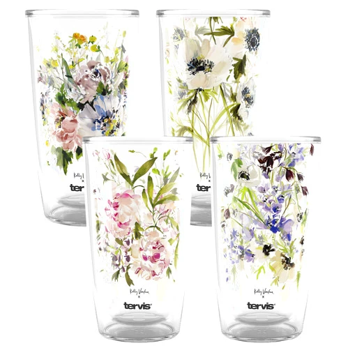 Tervis Kelly Ventura Floral Vista Collection Made in USA Double Walled Insulated Tumbler Travel Cup Keeps Drinks Cold & Hot, 16oz - 4pk, Assorted