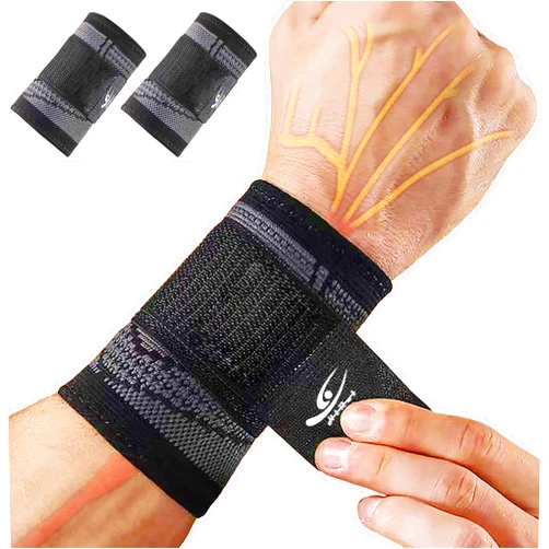HiRui Wrist Brace/Wraps Wrist Compression Strap and Support for Work Fitness Weightlifting Sprains Tendonitis, Carpal Tunnel Arthritis, Pain Relief, Adjustable Wristbands 2 PACK (Black, M)