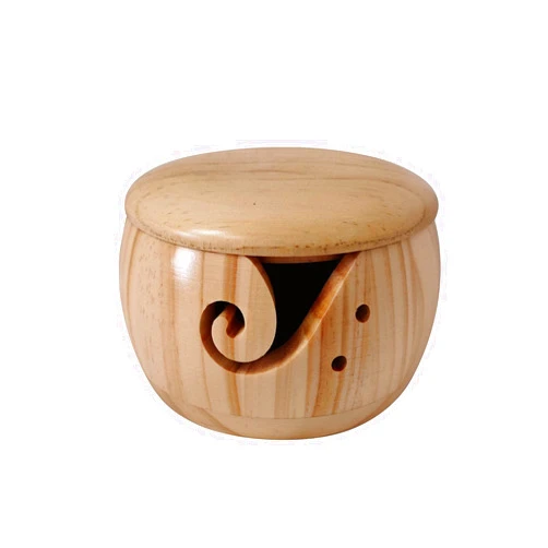 RVXlRDN Wooden Yarn Bowl 5.91x3.15inch, Handmade Knitting Yarn Storage Bowl with Lid and Holes, Crochet Bowl Holder for DIY Embroidery Crocheting Accessories(Pine)