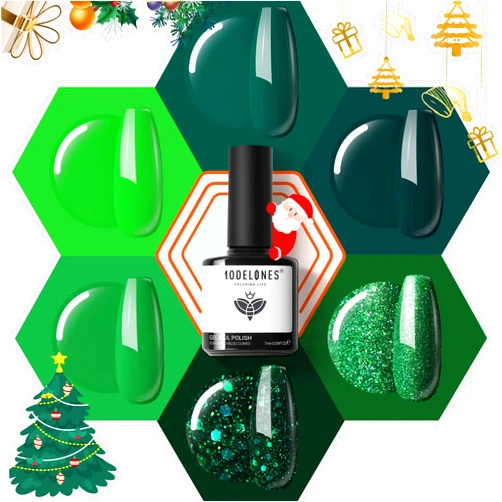 modelones Green Gel Nail Polish Set, 6 Colors Dark Green Glitter Gel Polish Set Soak Off Forest Green Avocado Sparkle Christmas LED Nail Art Gel Nail Manicure Gifts for Women Girls DIY Salon