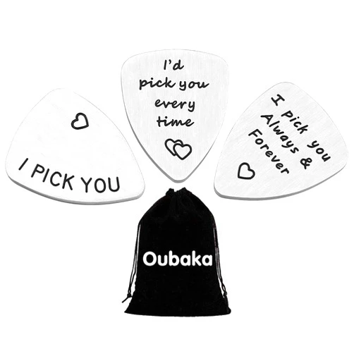 Oubaka 3Pcs Guitar Picks,I Pick You& I'd Pick You Every Time&I Pick You Always&Forever Guitar Pick Gift for Him Musician Husband Boyfriend Fiancé Dad
