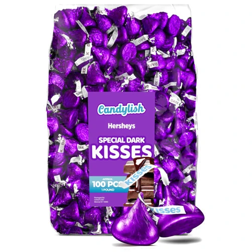 Candylish Hershey's Kisses Special Dark Chocolate - 1 LB (Approx. 100 pcs) - Bulk Individually Wrapped Purple Foil Candy