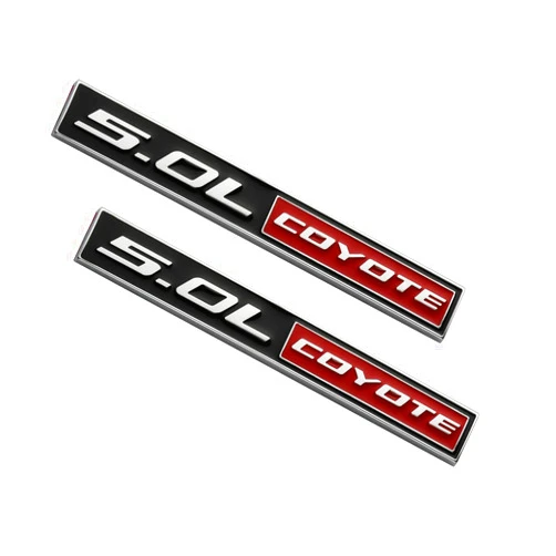 CDD 2 Pack 5.0L Coyote Emblems Decal 3D Badge V8 Engine Trunk Sticker Replacement for Mustang & F150 (Chrome/Red)