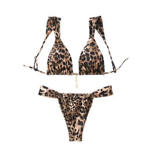 WDIRARA Women's 2 Piece Leopard Print Swimsuits Triangle High Waisted Bathing Suit Brazilian Bikini Sets