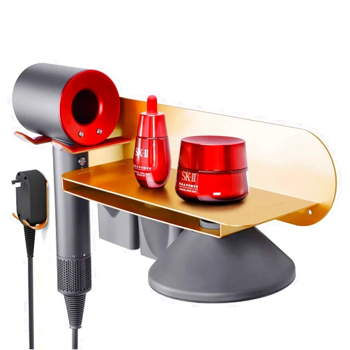 FLE Hair Dryer Holder Wall Mounted with Shelf - Hair Dryer Holder Rack Organizer Compatible for Dyson Supersonic Hair Dryer,Gold