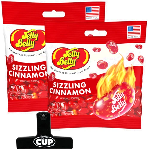 By The Cup Sizzling Cinnamon Jelly Beans, 3.5 oz (Pack of 2) with By The Cup Bag Clip