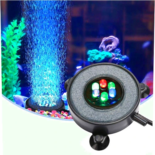 DXCEL LED Aquarium Air Bubble Light Fish Tank Air Curtain Bubble Stone Disk with 6 Color Changing LEDs