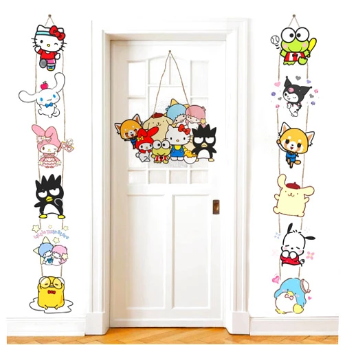 Jiagen 13Pcs Sanroio Birthday Party Decoration Banner Kawaii Porch Sign Hello Cute Kitty Meloody Cinamoroll Pompurin Maru Ku-ro-mi Twin Stars Themed Home Wall Decoration for Kids Party Supplies