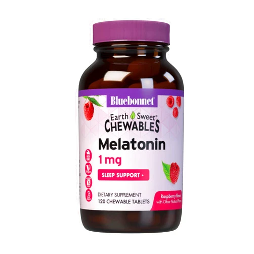 Bluebonnet Nutrition EarthSweet Melatonin 1 mg Fast-Acting Quick Dissolve Nighttime Relaxation & Restful Sleep Support - Sleep Aid - Gluten-Free, Vegan - Raspberry Flavor - 120 Chewable Tablets