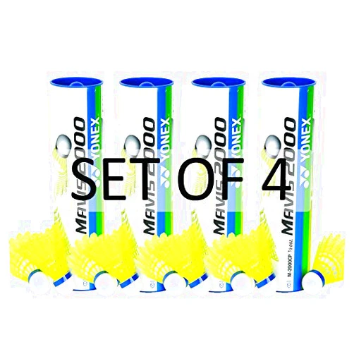 YONEX Mavis 2000 Nylon Yellow Badminton Shuttlecock (4 Tubes pkg)