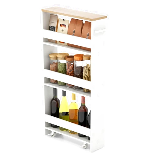 Giantex Kitchen Slim Storage Cart 4 Tier, Rolling Side Storage Cabinet w/Handle, Space Saving, Kitchen Utility Cart Tower Rack for Kitchen Laundry Narrow Places (White & Natural)