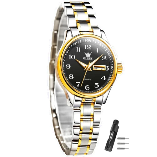 OLEVS Women Watches Date and Day,Ladies Watches with Silver Gold Stainless Steel,Elegent Female for Small Wrist Watch(White/Black/Blue/Gold Face)