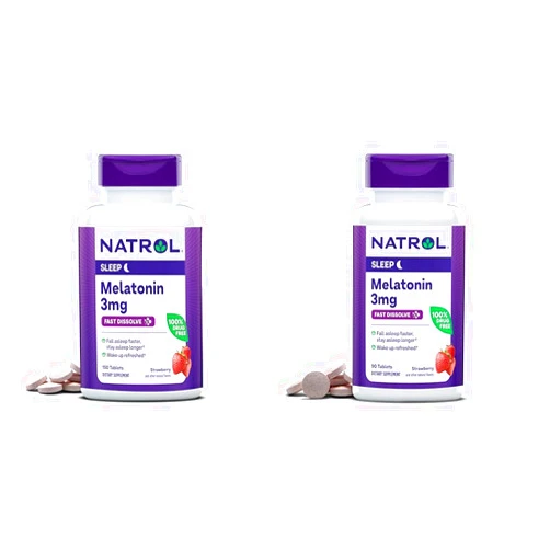 Natrol Melatonin 3mg Strawberry Fast-Dissolve 150 Tablets 150 Day Supply & 90 Tablets 90 Day Supply Sleep Aid