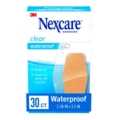 Nexcare Waterproof Clear Bandages For Knee And Elbow, Stays On Skin In The Bath, Shower Or Pool, 2.38 x 3.5 in, 30 Count